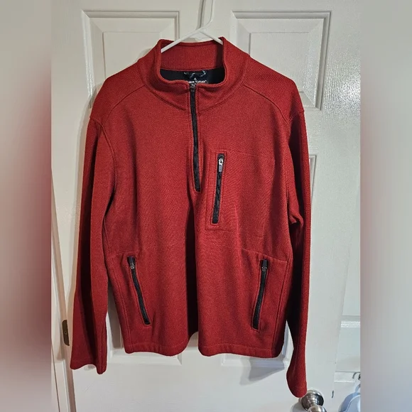 Tailor Vintage Mens XL Quarter Zip Pullover Brick Red 3 Zip Pockets Preppy - Picture 2 of 8
